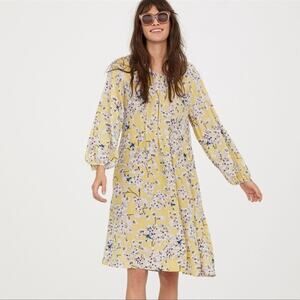 ANNA GLOVER x H&M Yellow Floral Print Midi Dress Size 4 Long Sleeve
